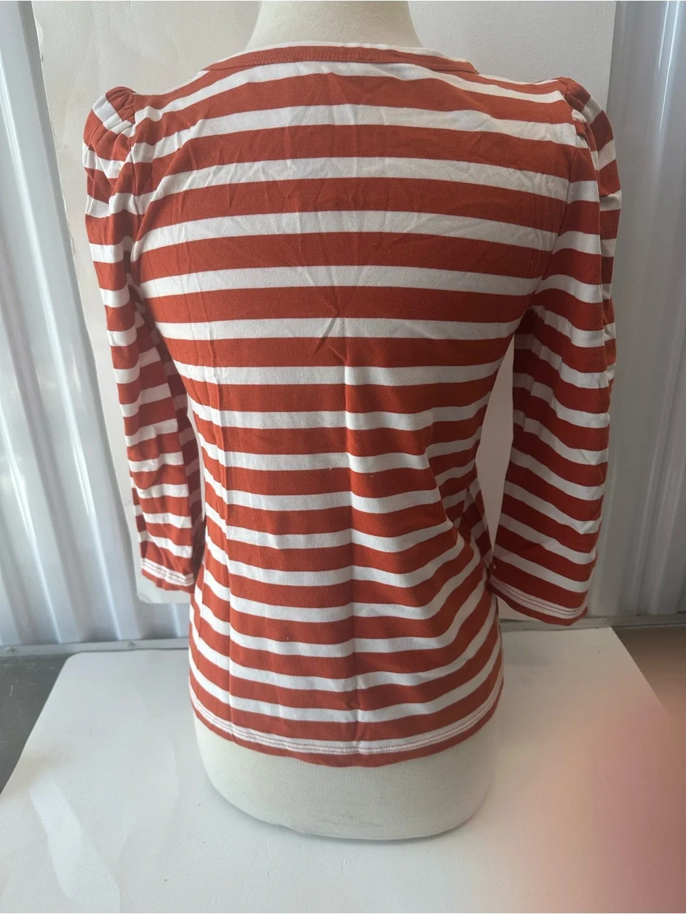 Jcrew NEW Vionic Rust and White Striped Puff-Sleeve Long Sleeve Top size XS